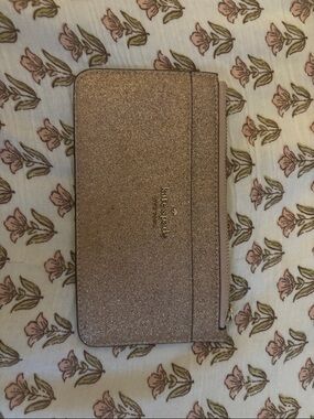 KATE SPADE Rose Gold Glitter Zip Around Wallet